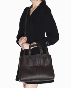 Borsa a mano Armani Exchange marrone in similpelle con logo in rilievo