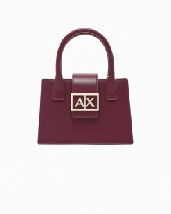 Borsa a mano Armani Exchange bordeaux in similpelle con logo in rilievo