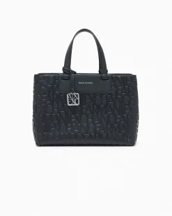 Borsa a mano Armani Exchange nera in similpelle con logo in rilievo