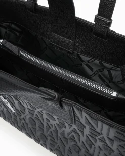 Borsa a mano Armani Exchange nera in similpelle con logo in rilievo