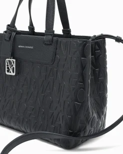 Borsa a mano Armani Exchange nera in similpelle con logo in rilievo