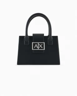 Borsa a mano Armani Exchange nera in similpelle con dettaglio logo in rilievo