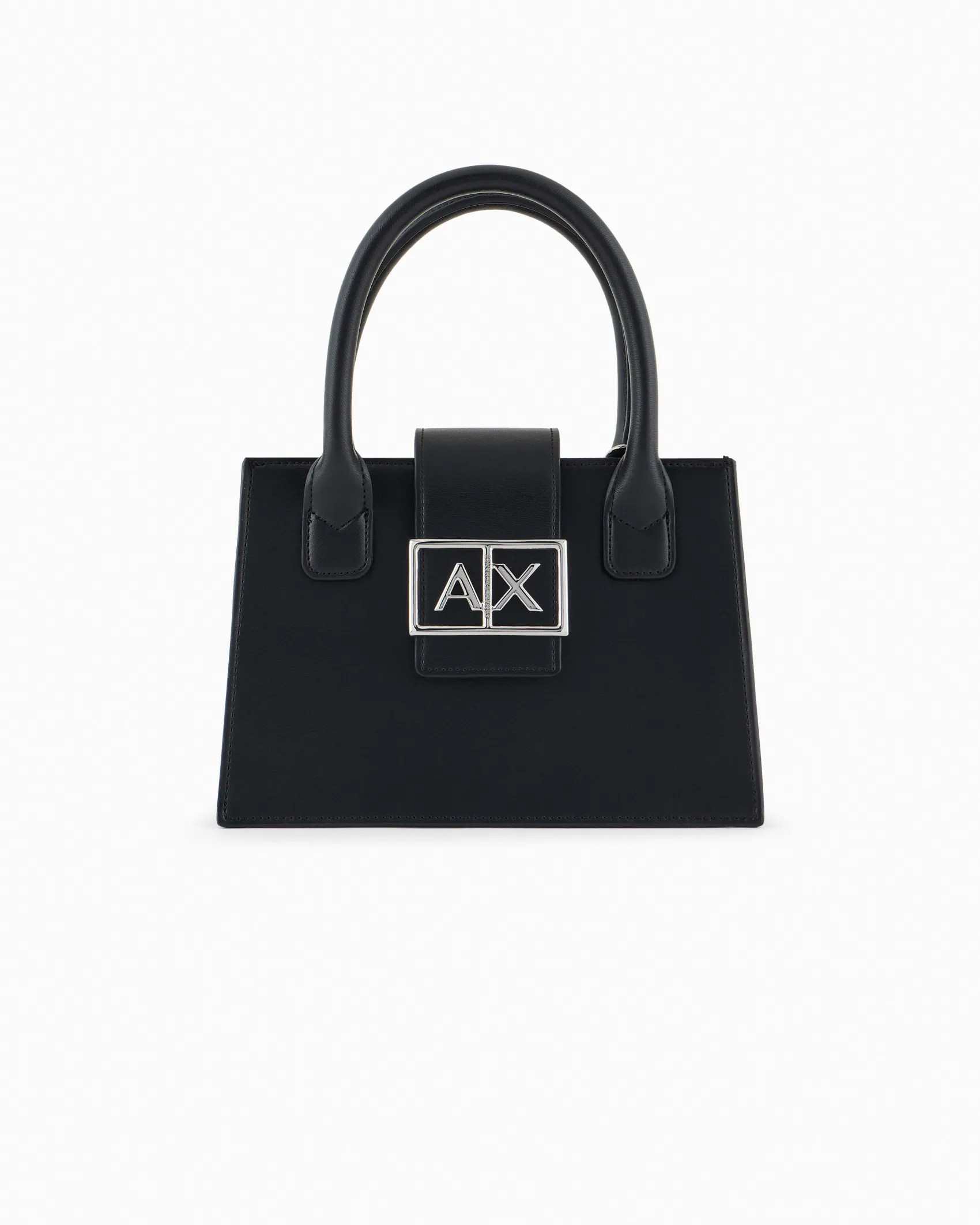 Borsa a mano Armani Exchange nera in similpelle con dettaglio logo in rilievo