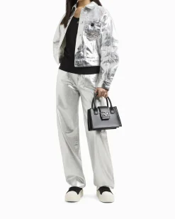 Borsa a mano Armani Exchange nera in similpelle con dettaglio logo in rilievo