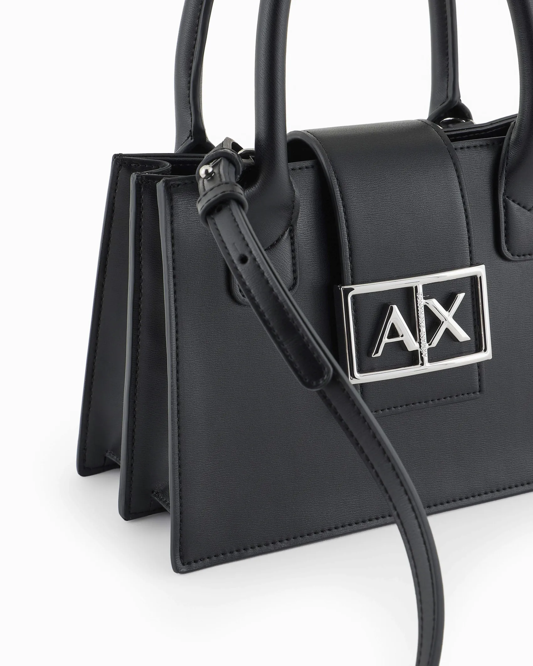 Borsa a mano Armani Exchange nera in similpelle con dettaglio logo in rilievo