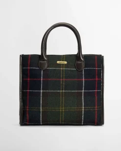 Borsa a mano Barrhill verde a fantasia tartan in misto lana con manici in similpelle