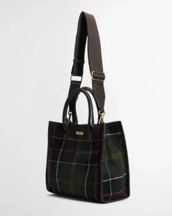 Borsa a mano Barrhill verde a fantasia tartan in misto lana con manici in similpelle