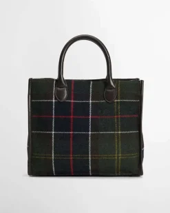 Borsa a mano Barrhill verde a fantasia tartan in misto lana con manici in similpelle