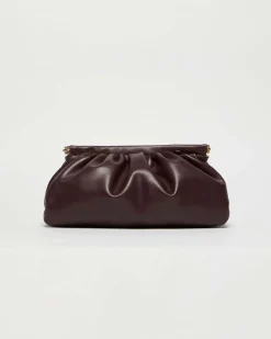 Borsa a mano Emme Marella in similpelle bordeaux liscia con arricciature lungo la chiusura