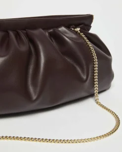 Borsa a mano Emme Marella in similpelle bordeaux liscia con arricciature lungo la chiusura