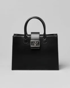 Borsa a mano in similpelle liscia con chiusura a listino con fibbia logo in metallo argento