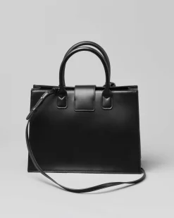 Borsa a mano in similpelle liscia con chiusura a listino con fibbia logo in metallo argento