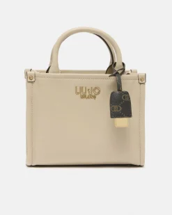 Borsa a mano Liu Jo Accessories beige effetto rilievo con charm logo