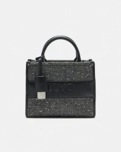 Borsa a mano Liu Jo Accessories nera in tessuto chevron con paillettes