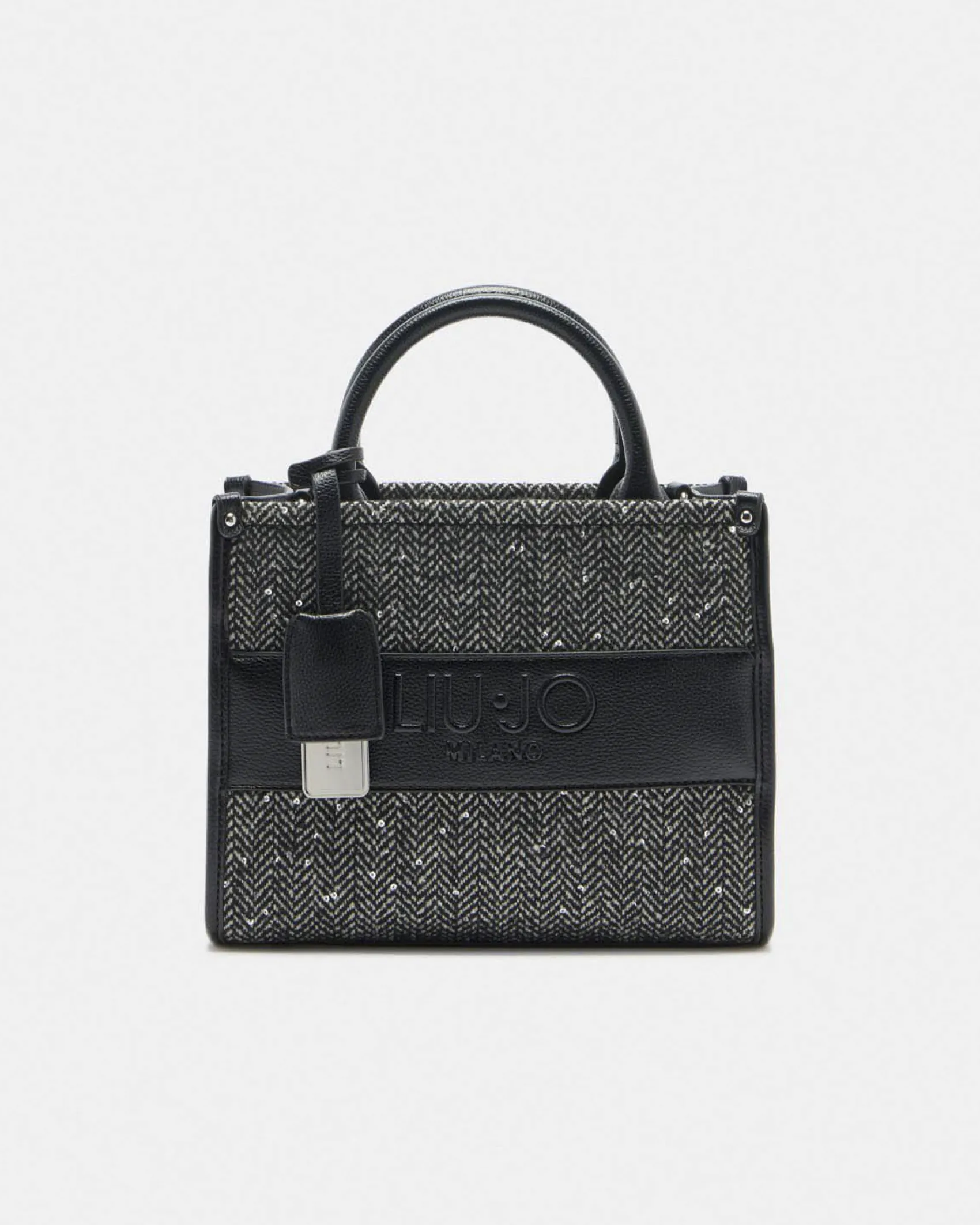Borsa a mano Liu Jo Accessories nera in tessuto chevron con paillettes