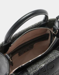 Borsa a mano Liu Jo Accessories nera in tessuto chevron con paillettes