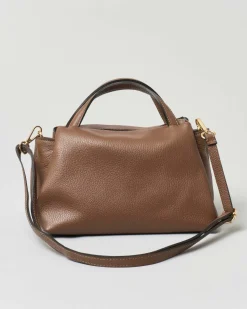 Borsa a mano piccola in pelle morbida effetto martellato marrone con tracolla più lunga rimovibile
