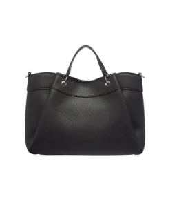 Borsa a mano sagomata in similpelle martellata con pinces e logo sul davanti tracolla spessa in gros grain rimovibile
