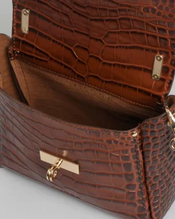 Borsa a mano Visonà misura media in pelle color ambra stampa cocco con patta di chiusura