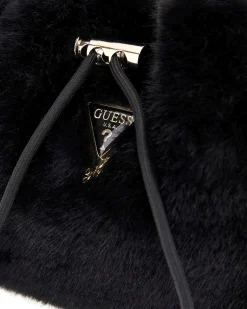 Borsa a sacchetto Guess in ecopelliccia nera