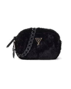 Borsa a saponetta Guess nera in ecopelliccia con tracolla