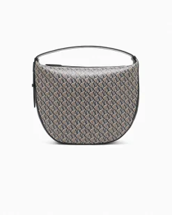 Borsa a spalla Armani Exchange nera con stampa logo all over e dettagli a contrasto