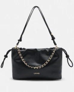 Borsa a spalla Liu Jo Accessories nera effetto bottalato con catena