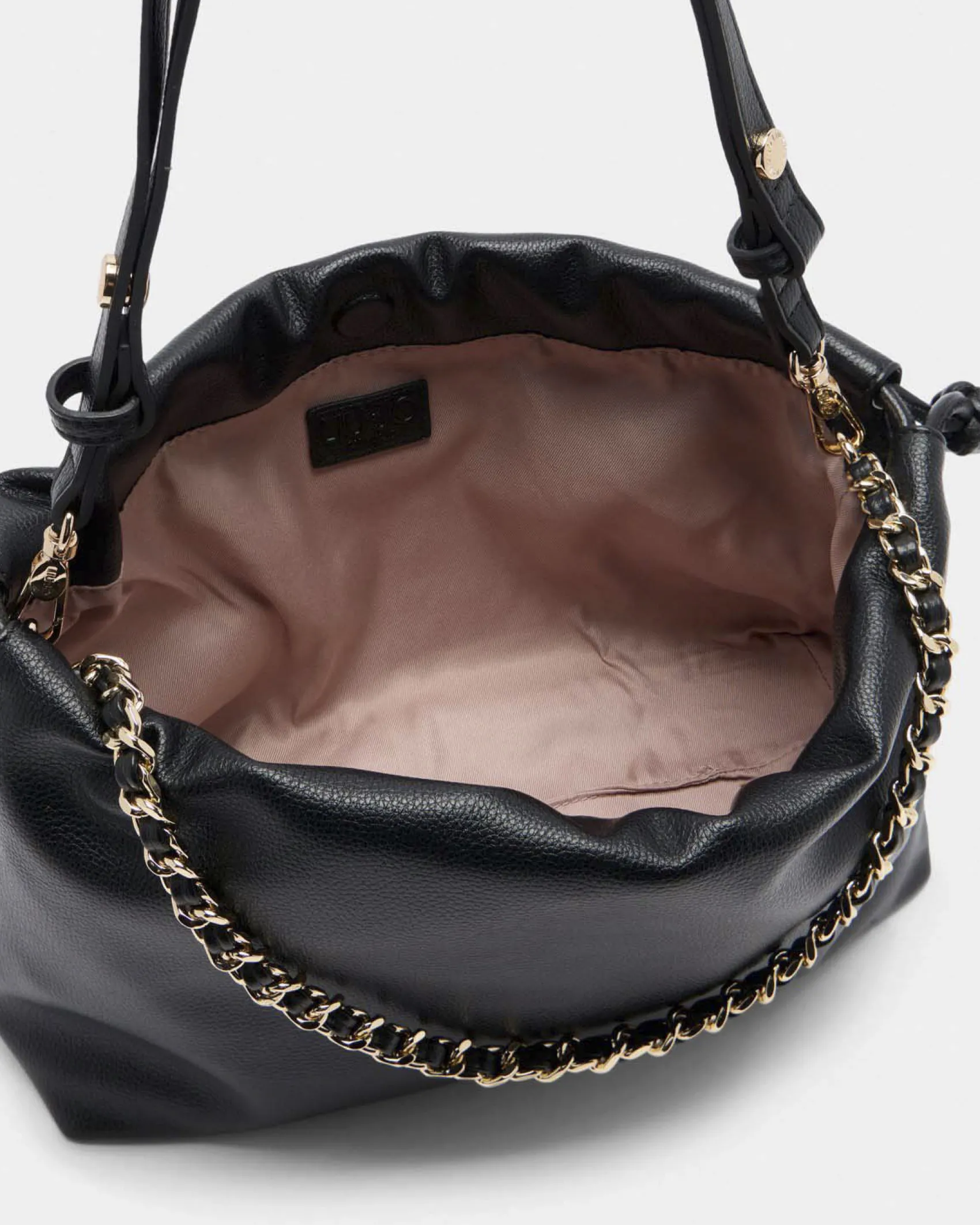 Borsa a spalla Liu Jo Accessories nera effetto bottalato con catena