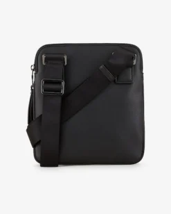 Borsa a tracolla Armani Exchange nera in similpelle martellata con tasca a parete esterna