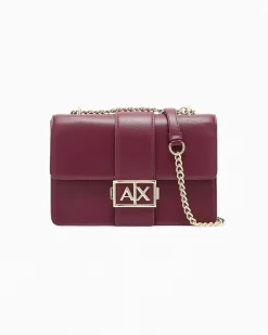 Borsa a tracolla Armani Exchange bordeaux in similpelle con catena metallica e fibbia logo dorata