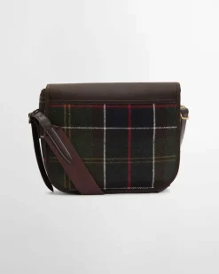 Borsa a tracolla Barbour Cromarty in tartan verde e blu in misto lana con patella di chiusura in similpelle marrone