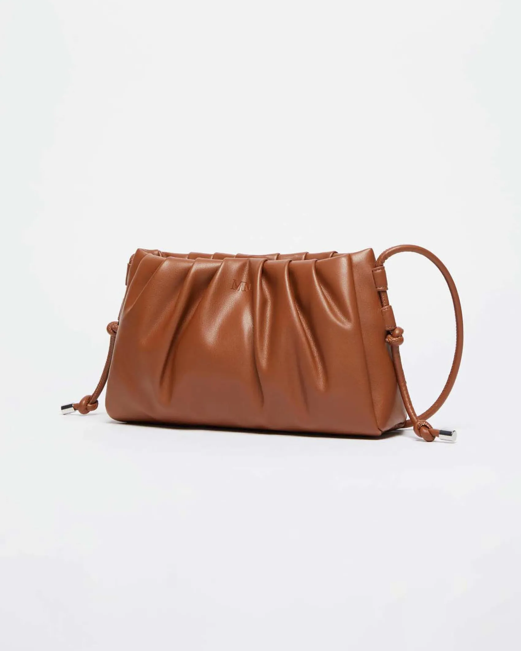 Borsa a tracolla color cuoio in similpelle MM Max Mara con arricciatura