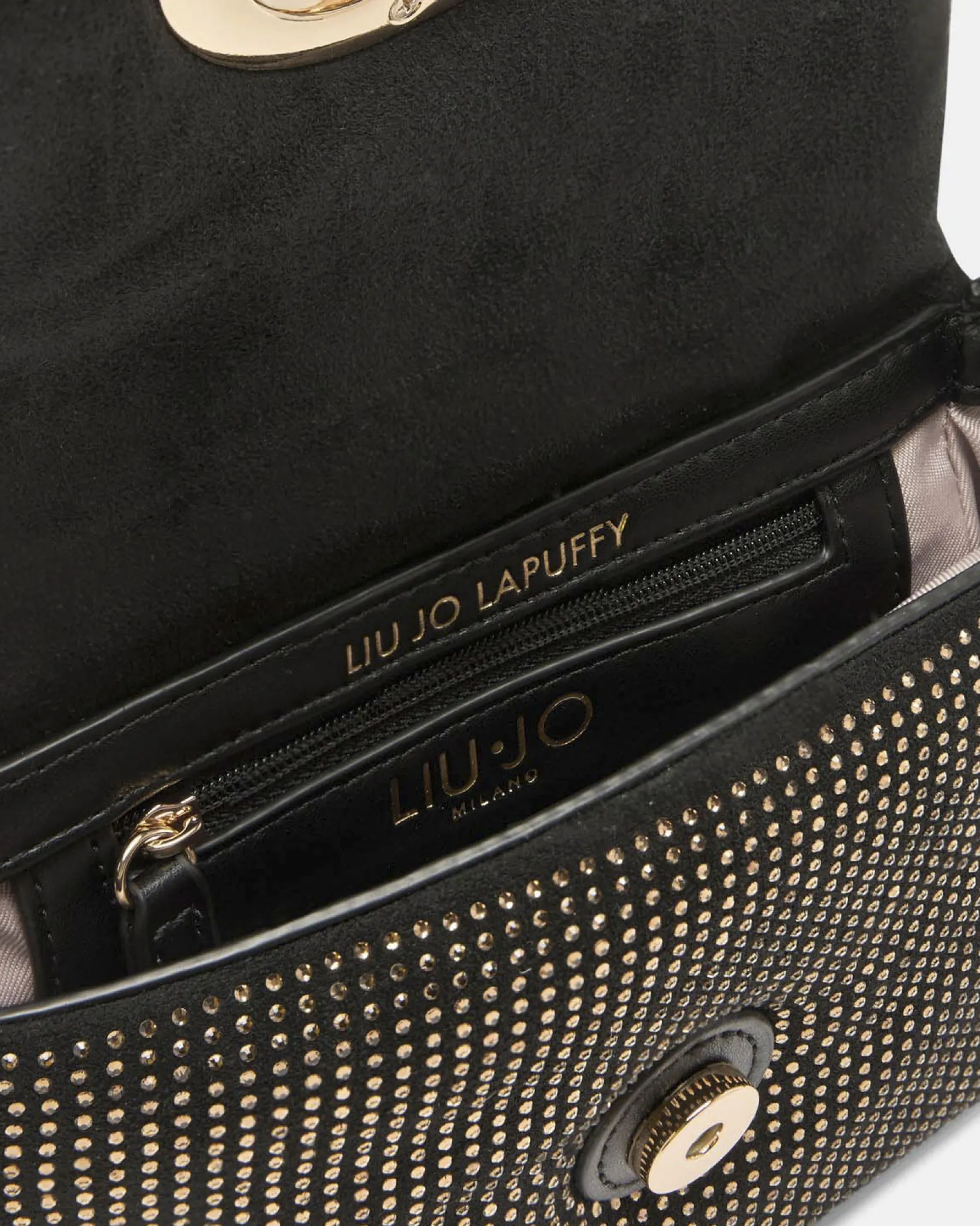 Borsa a tracolla Liu Jo Accessories nera in microfibra con strass
