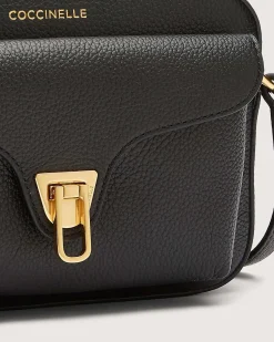 Borsa a tracolla nera Coccinelle Beat Soft Small in pelle con tasca esterna e chiusura a girello