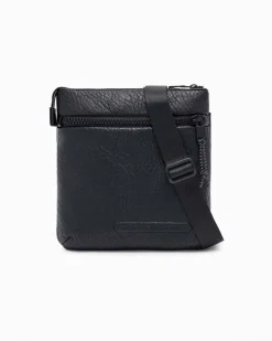 Borsa a tracolla piatta nera Armani Exchange in similpelle martellata