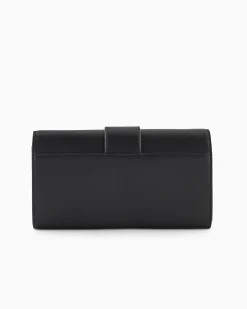 Borsa a tracolla piccola in similpelle liscia a triplo scomparto con chiusura a patta logata