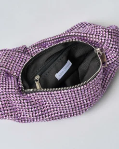 Borsa Anna Cecere in maglia di strass rosa con nodo sul manico