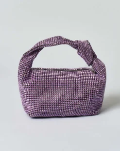 Borsa Anna Cecere in maglia di strass rosa con nodo sul manico