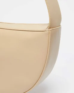 Borsa beige a mezzaluna semi-rigida in similpelle liscia MM Max Mara con tracolla regolabile