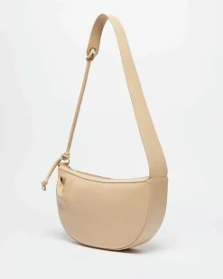 Borsa beige a mezzaluna semi-rigida in similpelle liscia MM Max Mara con tracolla regolabile