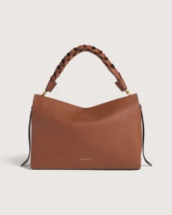 Borsa Coccinelle Boheme Medium in pelle color cognac con manico intrecciato