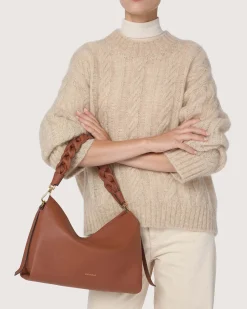 Borsa Coccinelle Boheme Medium in pelle color cognac con manico intrecciato