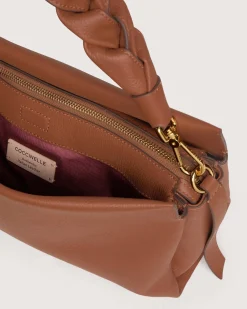 Borsa Coccinelle Boheme Medium in pelle color cognac con manico intrecciato