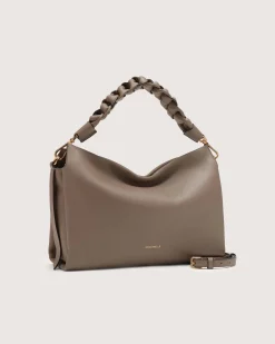 Borsa Coccinelle Boheme Medium in pelle color taupe con manico intrecciato