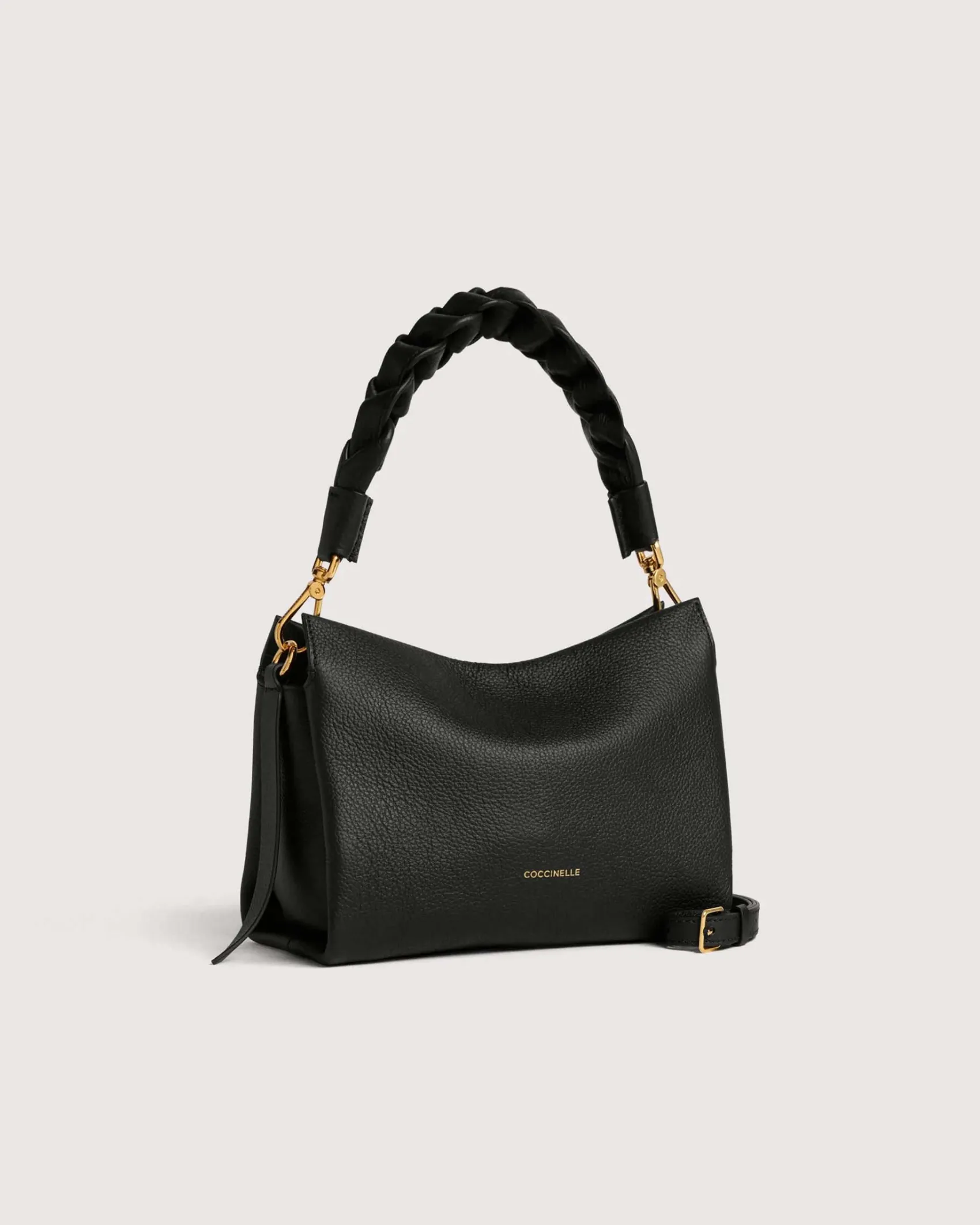 Borsa Coccinelle Boheme Small in pelle nera con manico intrecciato