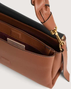 Borsa color cognac Boheme Grana Double Small con patta e manico intrecciato