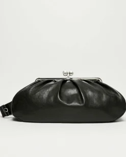 Borsa Cristin Weekend Max Mara in pelle nera con tracolla a nastro e tasca porta oggetti