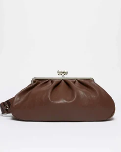 Borsa Cristin Weekend Max Mara in pelle color testa di moro con tracolla a nastro e tasca porta oggetti