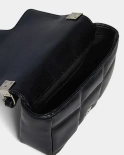 Borsa Dsquared2 nera trapuntata con tracolla e maxi logo color argento