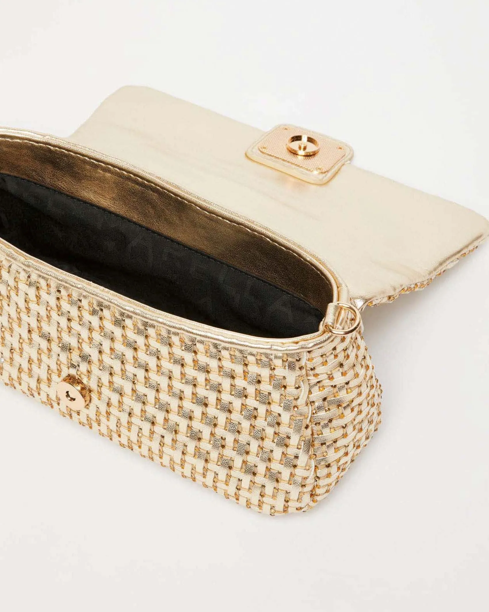 Borsa Emily color oro Marella in similpelle intrecciata effetto laminato con catena a intreccio e patta con fibbia logo abbinata